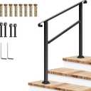 VIVOSUN Outdoor Handrail, 3 Step Stair Handrail, 40" x 36" Fits 1 to 3 Steps, Wrought Mattle Iron Stair Railing with Curved Ends for Concrete Steps, Porch Steps, One-Step Assembly, Black
