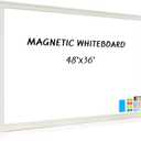 Large White Board for Wall, 46.5''x34.7'' Magnetic Dry Erase Board, 4'x3' Decorative Whiteboard with White Vintage Wooden Frame, Hanging Writing Board for Home Office School Classroom