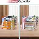 Desk Organizer with Magazine Holder, 5-Tier Paper Organizer for Desk with Pen Holder, Paper Letter Tray for Home, Office or School Supplies, Pink