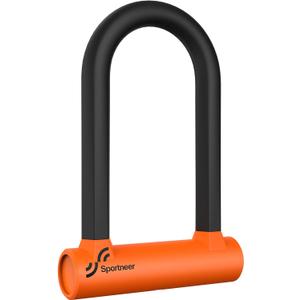 Sportneer Bike Lock - 17mm Shackle Heavy Duty Anti Theft Bike U Lock with 2 Keys - Bicycle U-Locks with Sturdy Mounting Bracket for Road, Mountain, Electric & Folding Bike, Size 7.76''x5.02'' (Black and Orange)