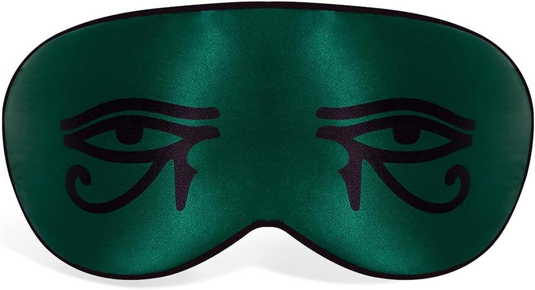 Silk Sleeping Mask Eye Cover for Men＆Women Eye Masks for Sleeping Egyptian Eye of Horus Print Adjustable Soft Blindfold with Gift Box (Emerald Green-Elastic Strap) (EXP 12/31/36)