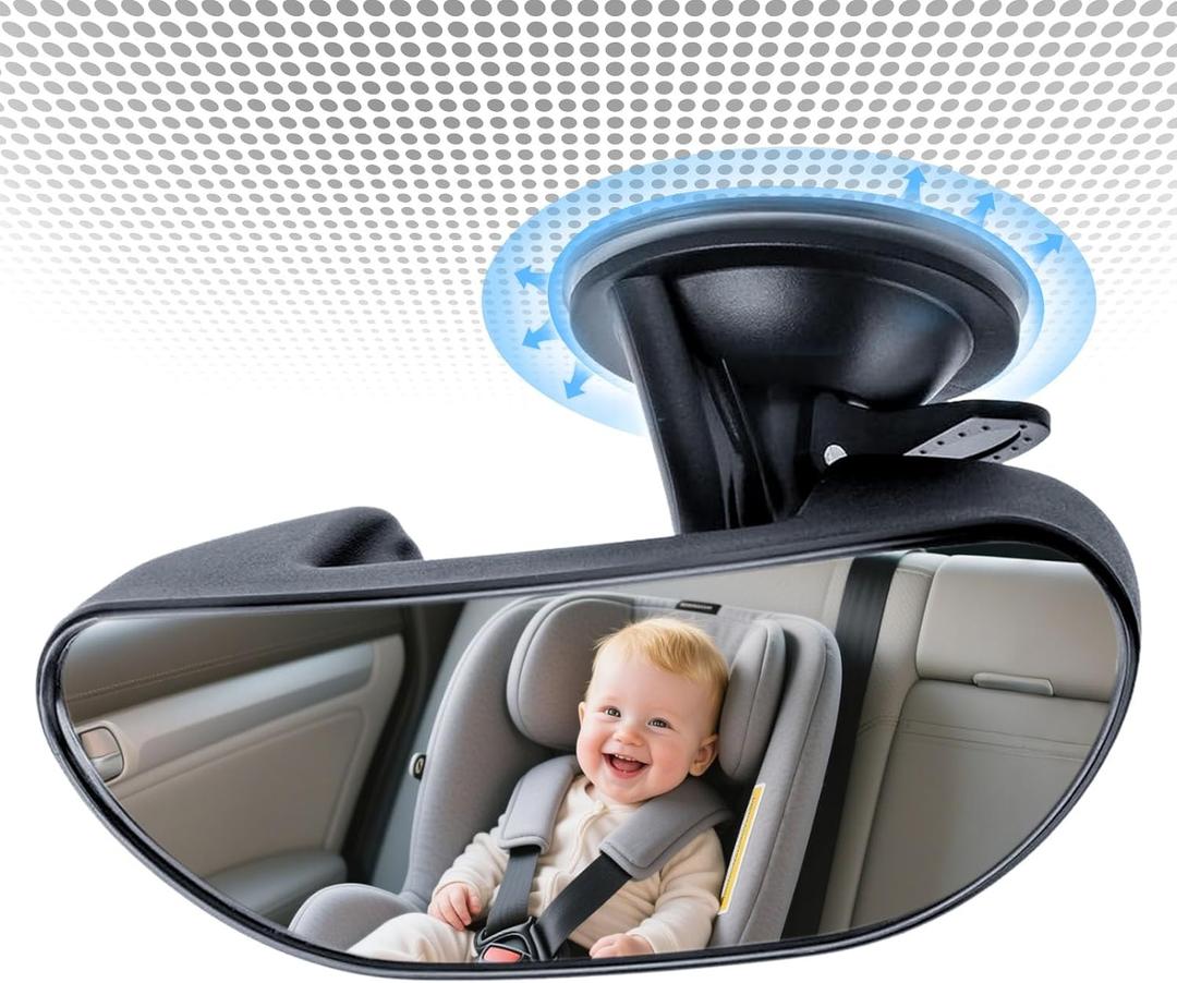 GES Rear View Mirror - 360 Degree Adjustable, Strengthen Suction Cup for Car - 5.9 x 2.2Inch - Black