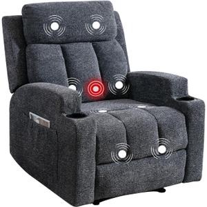 Phoenix Home Manual Recliner Chair with Massage and Heat Ergonomic Overstuffed Breathable Fabric Reclining Chair with 2 Side Pockets, 2 Cup Holders, Remote Control, Living Room, Bedroom, Dark Gray (Set of 1)