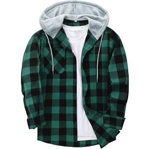 ZITY 2 Pack Men's Flannel Hoodie Shirts Long Sleeve Casual Vintage Button Down Plaid Shirt Jacket with Pocket, M