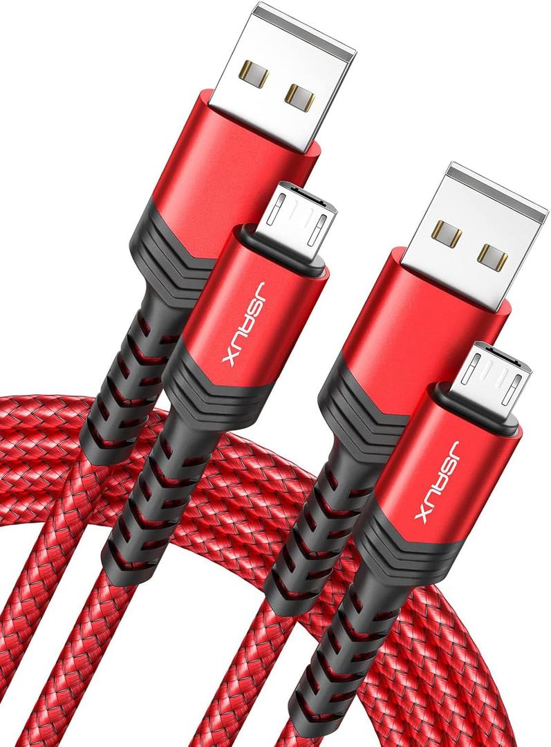 JSAUX Micro USB Cable for Android, (2-Pack 6.6FT) Micro USB Android Charger Cable Nylon Braided Cord Compatible with Galaxy S7 S6 J7 Edge Note 5, Kindle. MP3 and More-Red