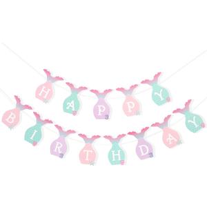 Mermaid Happy Birthday Banner - Mermaid Birthday Party Decorations, With A Textured Fin And Sequins, Ocean Themed Banner Garland, Under The Sea Themed Party Supplies