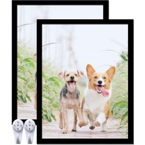 17x22 Picture Frame Set of 2, Black Photo Frames High Transparent Wall Gallery Desktop Horizontal Vertical for Canvas Collage Photo Poster Certificate 17 x 22 inches
