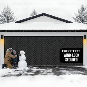 Thermal Winter Garage Door Screen 8x7 ft - Insulated Curtain, Heavy Duty Privacy Curtain, Windproof, Weatherproof, Soundproof, Hands-Free Magnetic Screen Door Cover (Black)