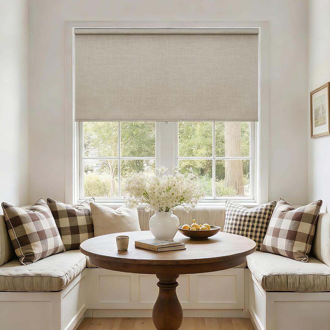 Oatmeal 100% Blackout Roller Shades for Window Room Darkening Thermal Insulated UV Protection Cordless Free-Stop Window Blinds for Bedroom Home Office Door Protect Privacy 55" W x 72" H