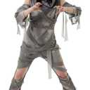 Mepase 4 Pcs Halloween Mummy Costume Zombie Costume for Men Women, Include Top Pants Sleeves Bandage Mummy Wrap Cosplay (Medium, Gray)