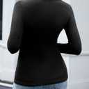 Amoretu Women's Henley Long Sleeve V Neck Shirts Slim Fitted Side Ruched Button Tops (Black, XXL)