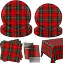 Buffalo Plaid Christmas Decorations, 101pc Christmas Plaid Paper Plates Buffalo Plaid Napkins and Buffalo Plaid Tablecloth Red Plaid Tartan Christmas Plates and Napkins for Holiday Xmas Party Supplies