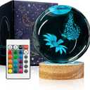3D Crystal Ball Night Light with Wooden Base, 3.15" Butterfly & Flower Figurine Glass Lamp with 16 Colors, Cute Desk Decor for Bedroom Gifts