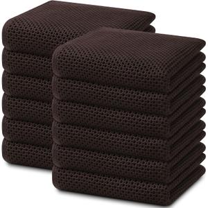Homaxy 100% Cotton Waffle Weave Kitchen Dish Towels, Ultra Soft Absorbent Quick Drying Cleaning Towel, 13 x 28 Inches, 12-Pack, Dark Brown