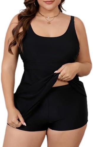 Mooncore Womens Plus Size Tankini Swimsuits Two Piece Tummy Control Bathing Suits Swim Tank Tops with Boy Shorts Swimwear (Black, XL)