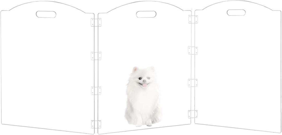 Acrylic Dog Playpen for House 3 Panel 60" W x 24" H Foldable Dog Gate Indoor with Handles, Free-Standing Pet Fence Clear Dog Pen for Small Dogs Puppy Cat Rabbit Accessories