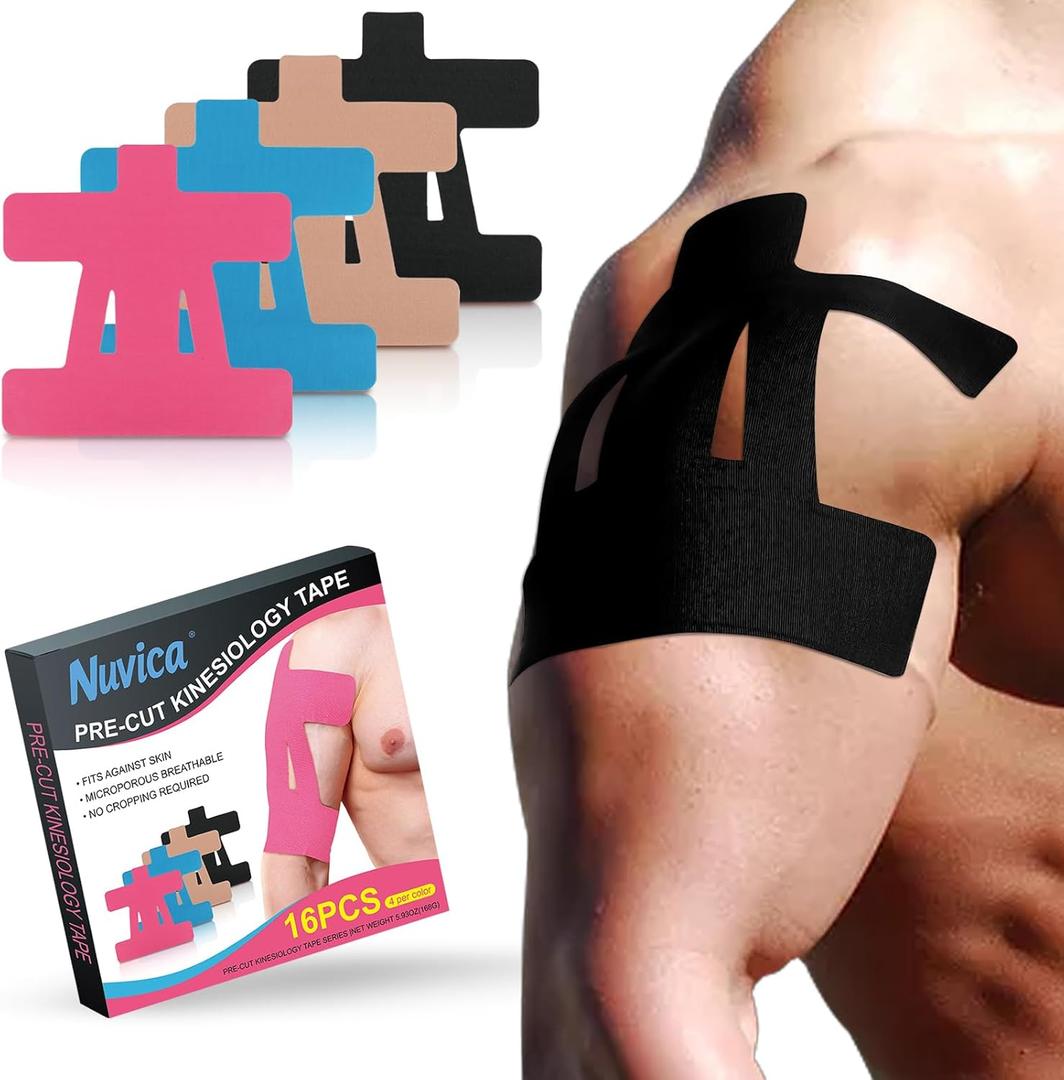 16PCS Precut Kinesiology Tape for Shoulder,Shoulder Tape for Pain Relief&Support Waterproof and Breathable,Tape for Shoulder Support & Muscle Sport