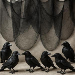 KatchOn, Halloween Creepy Cloth and Crows - Pack of 7 | 72x30 Inch, Black Spooky Cloth Realistic Black Feathered Crows | Scary Decor and Raven Decorations | Halloween Decorations Outdoor Indoor