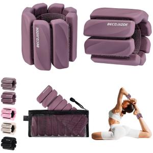BECOJADDE Ankle Weights for Women Men Adjustable 1LB Wrist Weights Bracelet Set of 2 for Home Gym Weighted Bangles Wristbands Leg Arm Weights for Walking Swimming Running Pilates Yoga Gym, Deep Plum
