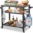 Domi 3-Shelf Outdoor Grill Table, Grill Cart Outdoor with Wheels, Pizza Oven and Food Prep Table, Blackstone with Propane Tank Hook, BBQ Stand for Blackstone Griddle for Outside BBQ