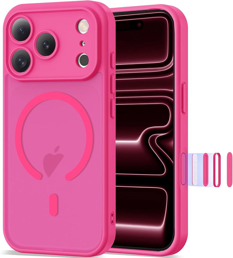 Case for iPhone 17 Pro 6.3'' Compatible with Mag-Safe [Camera Control Button] [Camera Protection] Matte Translucent Military Grade Shockproof Phone Case, Hot Pink