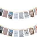 2Pcs Hanging Photo Display with Clips, Boho Wooden Bead Garland Collage Picture Frame Wall Decor, Photo String with 10 Clips for Bedroom Room Dorm Cubicle Decor, Christmas Teen Girls Gifts (Brown)