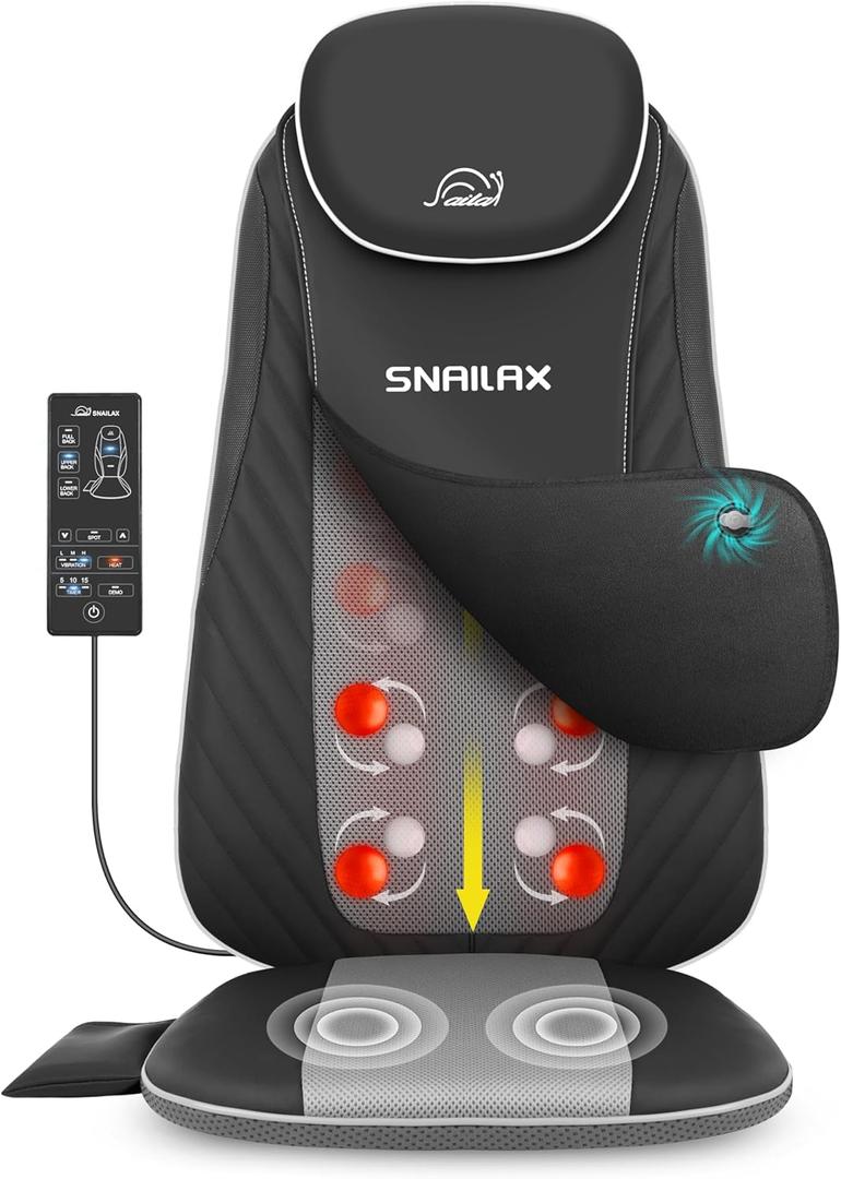 Snailax Back Massager with Soothing Heat, Upgraded Electric Deep Tissue Kneading Full Body Massage Chair for Back Pain, Home, Office Use, Gifts for Men, Women