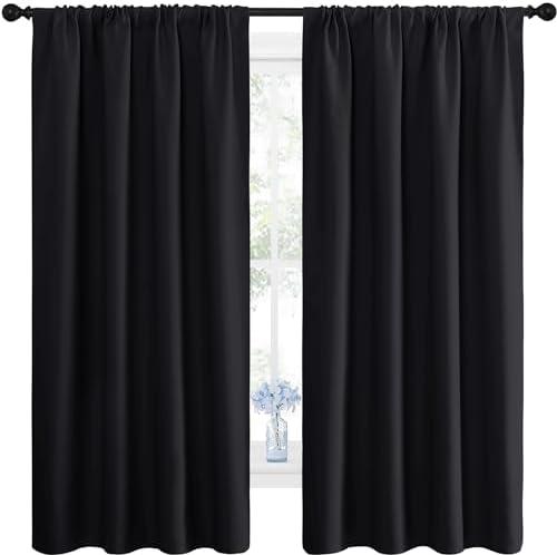 NICETOWN Black Blackout Curtain Blinds - Solid Thermal Insulated Window Treatment Blackout Drapes/Draperies for Bedroom (2 Panels, 42 inches Wide by 63 inches Long, Black)