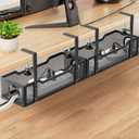 Under Desk Cable Management Tray, GZOKMOG Cord Management with Upgraded Clamp No Drill, Metal Cable Management Box for Home Office, Wire Management for Standing Desk, 2 Pack Black, 13.38 inch