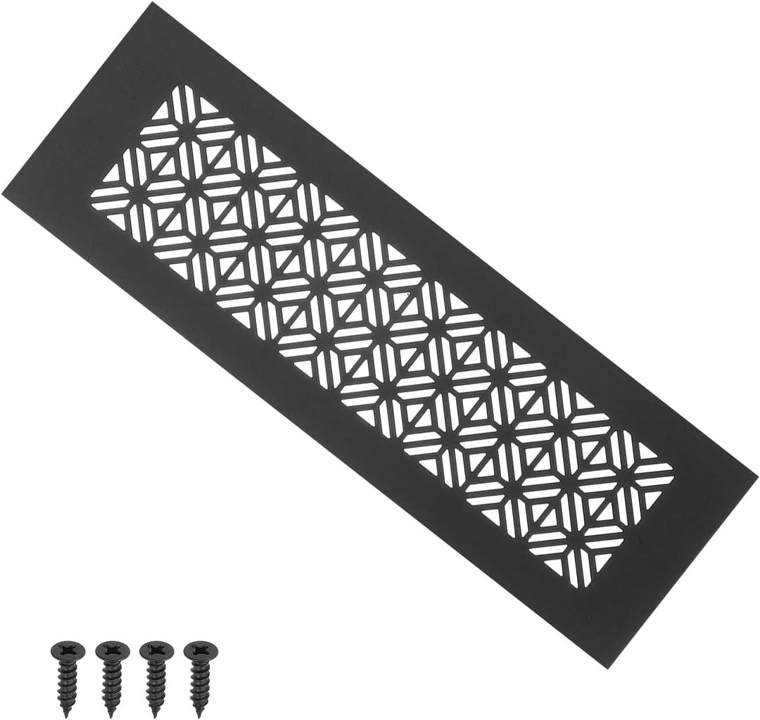 PATIKIL 10 x 3 Inch Door Air Vent Cover, Heavy Duty Aluminum Grille Ventilation Cover Louvered with Mounting Screws for Cabinet Wardrobe Door, Black