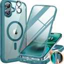 Miracase for iPhone 16 Case 6.1'', [Bubble Free] Full-Body Bumper Phone case with Built-in Full Glass Screen &Lens Protector,No Gap,Compatible with MagSafe,Drop Proof 16 Cover,Green