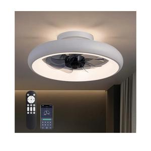 Ceiling Fans with Lights and Remote, 15'' Low Profile Flush Mount Ceiling Fan with Lights, 6 Wind Speeds, Modern Dimmable LED Ceiling Fan, Smart Ceiling Fan for Bedroom, Kids Room (White)