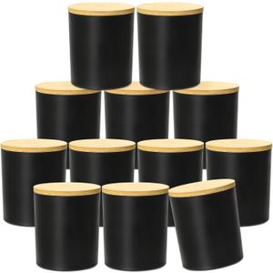 SUPMIND 12Pcs Candle Making Jars 14 fl.oz Black Empty Glass Jars Bulk with Bamboo Lids, Containers for Making Candles Vessels for Candle Business 12 14 fl.oz