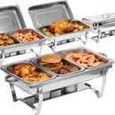 9Qt Chafing Dishes for Buffet 4Pack, 304 Stainless Steel Chafing Dish Buffet Set with Folding Frame, Food Warmers for Parties, Catering Supplies, Warming Trays for buffets Party, Multiple Food Pans