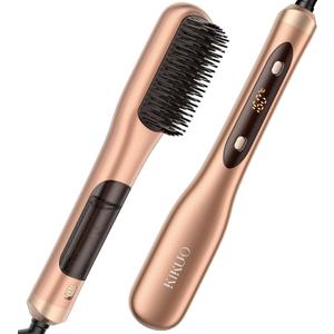 Steam Hair Straightener Brush, Steamline Pro 3 in 1 Straightening Brush, Curly & Frizzy Hair,Smooth Without Flattening, 5 Temp Settings & LED Display, Dual Voltage, Professional Tools, Elegant Orange