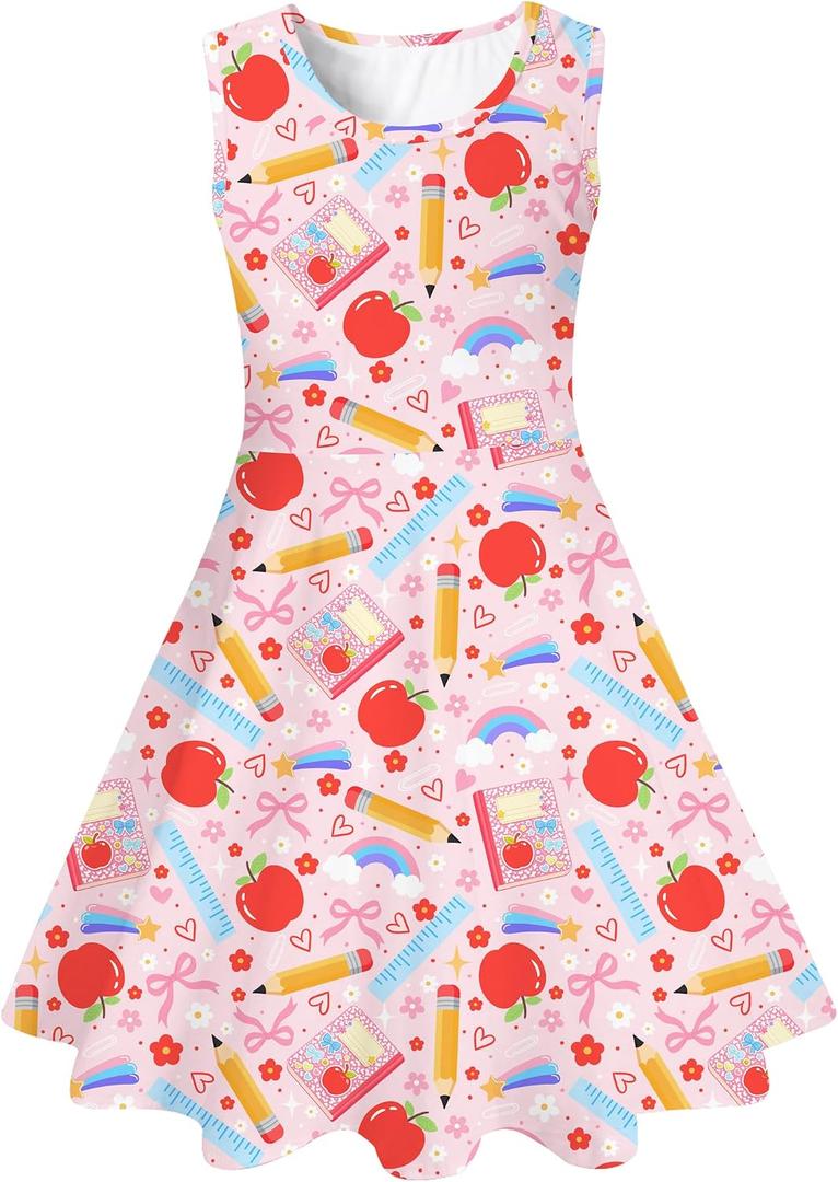 Enlifety 4-13T Girls Back to School Dress Sleeveless Pencil Bow Outfit (M)
