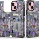 FUNMIKO for iPhone 13 Mini Wallet Case with Card Holder, RFID-Blocking, Military-Grade Protection & UV-Printed Artwork, Magnetic Closure with Leather Kickstand - Dreamy Lotus