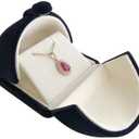 Navy Blue Velvet Premium Grade Jewelry Box for Earrings Necklace Double Layer Modern Unique Design Packaging Gift for Her (Jewelry is not included)