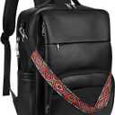 Leather Laptop Backpack, 15.6 Inch Business Computer Bag, Designer College Backpack Travel Backpack with Colorful Shoulder Bag Strap Black