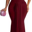 Memoriesea Women's Elegant Sleeveless Deep V Neck Bodycon Party Evening Gown Maxi Dress (Burgundy) extra large
