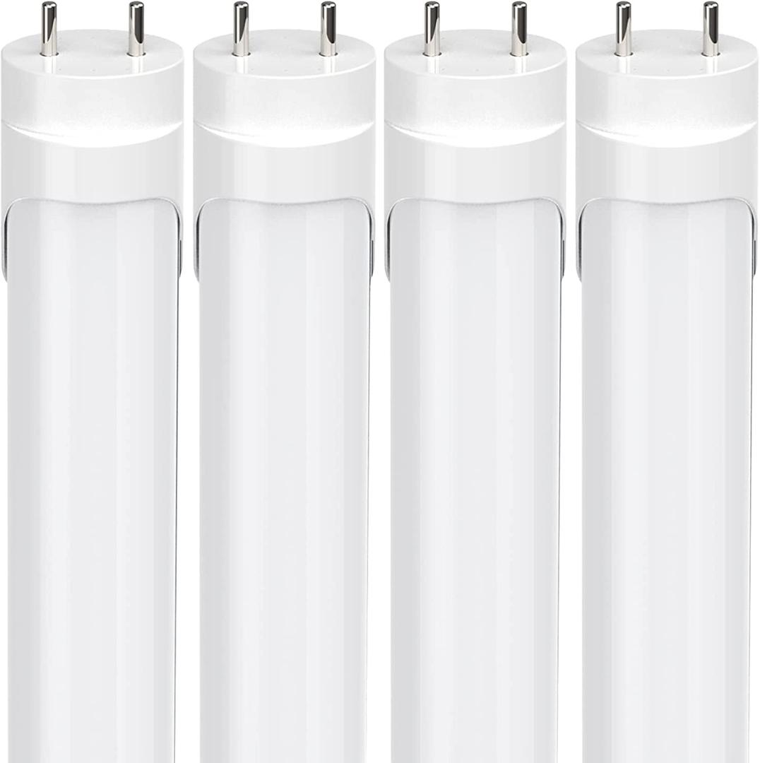 JESLED Dimmable T8 LED Type B Light Bulbs 4 Foot, 3120+Lumens, 5000K Daylight White, 24W (65W Equivalent), 4FT Fluorescent Tube Replacement, Ballast Bypass, Dual Ended Power, Frosted, 4-Pack