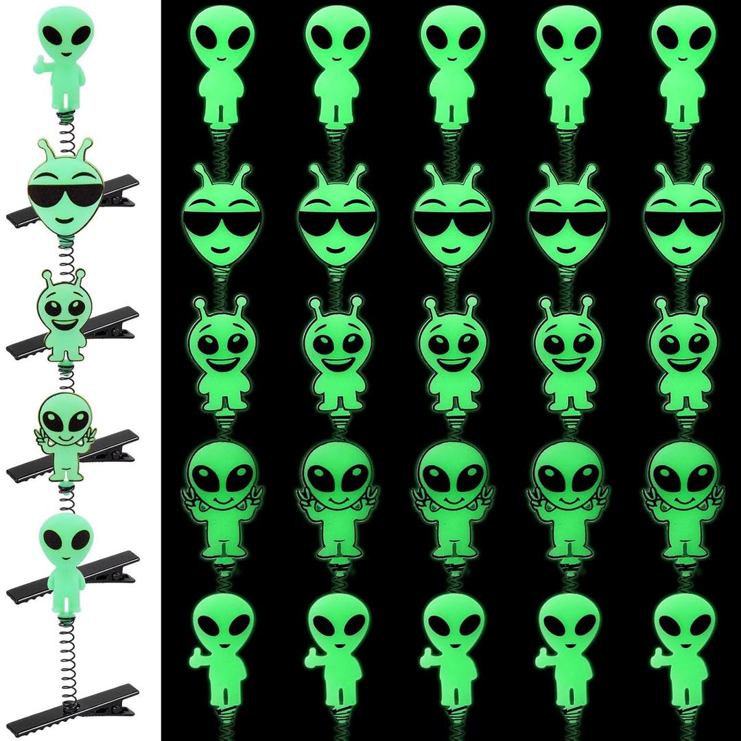 Luinabio 30 Pcs Mini Glow in the Dark Hair Clips Rave Hair Clips for Women Carnival Music Festival Holiday Party Supplies (Alien)