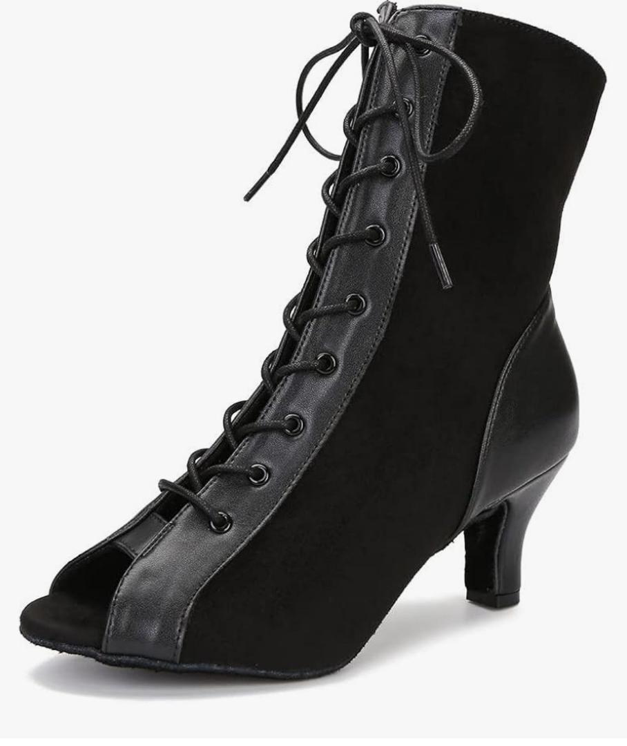 YYTing Women Suede Ballroom Dance Boots Latin Salsa Dress Shoes Practice Footwear 2.5inch 3.5inch Heels YT22 Size 6