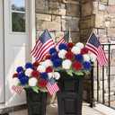 4 of July Decor Faux Chrysanthemums Artificial Flowers 27Heads Fake Silk Mums with Stem Balls Flower Patriotic Flower for Independence Day Memorial Day Home Decor Indoor Table (Red, White, Blue)