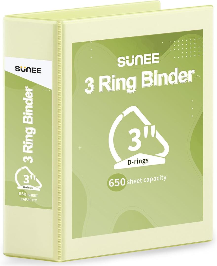 SUNEE 3 Ring Binder 3 Inch D Ring, Clear View Binder Three Ring PVC-Free (Fit 8.5x11 Inches) for School or Office Supplies, Yellow, 1 Pack