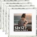 KINLINK 12x12 Picture Frame Black Set of 4, Wooden Square Photo Frames Matted 8x8 with Plexiglass for 8x8 with Mat or 12x12 without Mat for Table and Wall Display