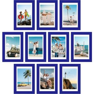 DecorUhome 4x6 Picture Frame Set of 10, Display Photos 3.5x5 with Mat or 4x6 Unmatted for Picture Frames Collage Wall Decor, Royal Blue