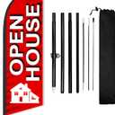 Open House Flag for Real Estate 8 ft, Outdoor Feather Flag Pole Kit with Ground Stake & Carry Bag, Single-Sided Real Estate Agent Open House Banner, Open House Signs for Realtors