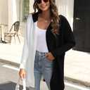 Womens Hooded Long Cardigan Color Block Open Front Knit Cardigan Oversized Lightweight Knit Sweater Outwear (S)