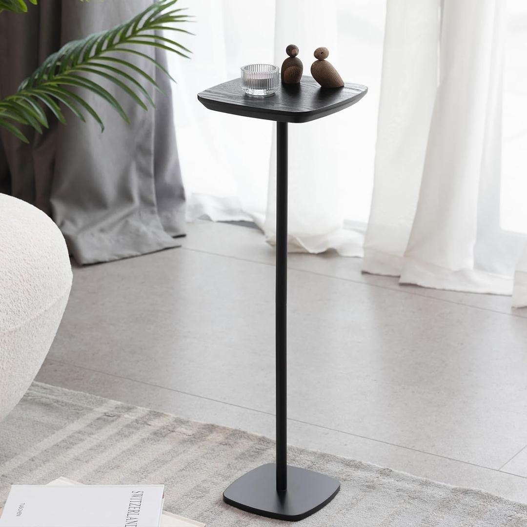 Pedestal Side Table, Small Drink Tables Pedestal Stand, Black Square Mini End Table, Cocktail Martini Coffee Tables, Tiny Side Table for Living Room,Small Spaces,Sofa,Couch, Black 